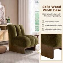 Modern Sofa Chair, Single Soft Upholstered Chenille Accent Chair, Armless Lounge Chair, Ergonomic Curved Backrest, Wide Seat And Deep Seat, Sturdy Solid Wood Frame, Suitable For Living Room, Bedroom, Reading Corner And Apartment(Olive Green) - Olive Green - View 6
