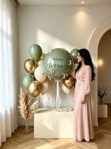 Sage Green, Metallic Gold & White Balloon Set, Suitable For Birthday Surprise, Bridal Shower, Anniversary, Room Decor, Graduation Ceremony Backdrop, Christmas, Photography Studio Background - Sage Green, Metallic Gold, and White Balloon Set - View 8