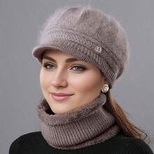 Lady's Winter Warm Lining Hat - Thick Knitted Scarf Hat For Keeping Warm In Cold Outdoor Weather - Soft Material - Warm Winter Gift - Winter Accessory, Winter Outfit - Fluffy Valentine's Day Gift - A Hat + Scarf - View 8