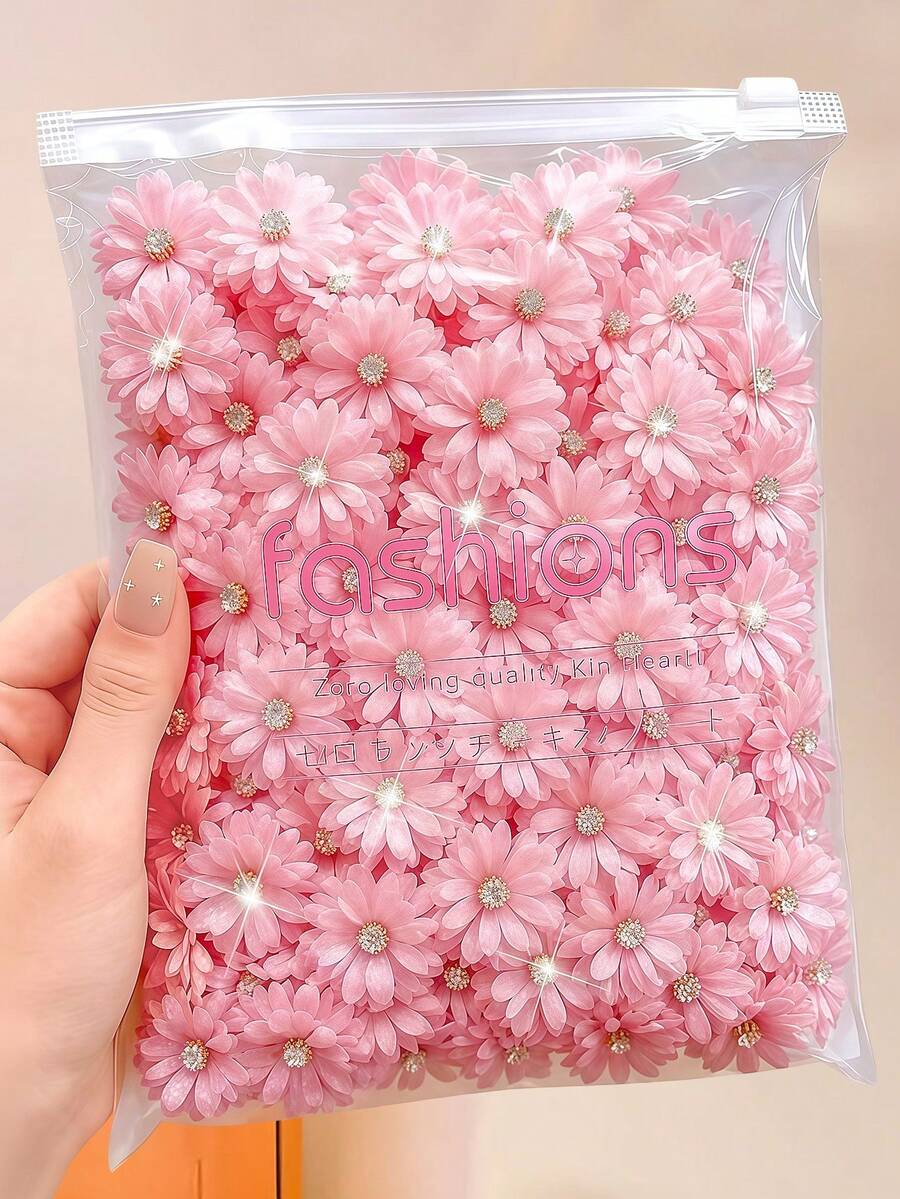 20/10pcs/Set Soft Pink Chiffon 3D Flower Hair Clips, Flower Design With Rhinestone Embellishments, Gentle Sweet Cute, Minimalist Fashion Hair Accessories - Suitable For Girls And Teenagers, Daily School, Vacation, - Multicolor - View 1