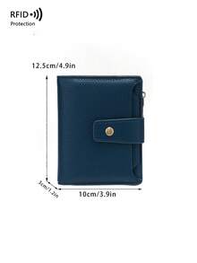 Hot-Selling New RFID Women's Wallet, Lychee Grain Soft Leather Zipper Snap Closure, Multi-Card Slot Fashion Short Wallet - Navy Blue - View 10