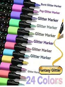 24 Or 48 Colors Optional, Professional Dual-Tip Glitter Markers, Quick-Dry Ink, Fine Tip, Suitable For Scrapbooking, Card Making, Journaling And Invitation Writing, Painting, Perfect For Artists And Coloring Enthusiasts And Professional Art Creation - Multiple Styles - View 2