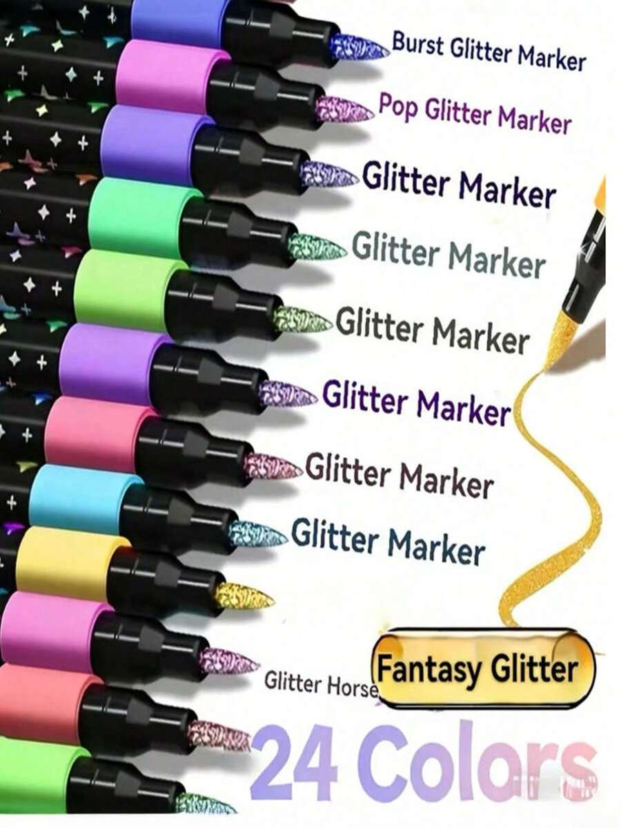 24 Or 48 Colors Optional, Professional Dual-Tip Glitter Markers, Quick-Dry Ink, Fine Tip, Suitable For Scrapbooking, Card Making, Journaling And Invitation Writing, Painting, Perfect For Artists And Coloring Enthusiasts And Professional Art Creation