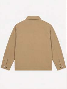 Men's Lapel Collar Jacket With Single Flap Chest Pocket, Casual Streetwear Outerwear - Khaki - View 3