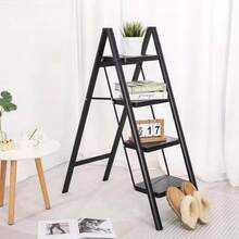 4-Step Folding Ladder - Portable Metal And Plastic Step Stool, Sturdy Non-Slip Grip Steps & Wide Base For Indoor Home Repairs, Garage, Kitchen, Bathroom - 4-step - View 3