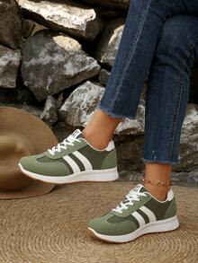 Zapatos retro minimalistas con bloques de color, transpirables y ligeros, de caña baja, versátiles para ir al trabajo para mujeres - Verde - Ver 6