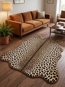 1 pieza Alfombra con forma de piel de leopardo, estilo de caza con manchas negras y crema, alfombra de piso novedosa, suave y de felpa, alfombra decorativa asimétrica, adecuada para dormitorio, sala de estar, entrada, uso interior, regalo de inauguración de casa, Navidad, amante de los animales, decoración del hogar - Multicolor - Ver 3