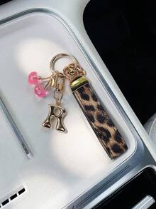 26 Letters To Choose From, Keychain Pendant, Creative Cherry Pendant, Leopard Print Pattern Key Strap, Car Keychain Pendant, Bag Decoration Pendant, Personalized Fashionable Key Matching. Key Accessories, Car Remote Control Decoration Pendant, Holiday Gift. - Letter - View 65