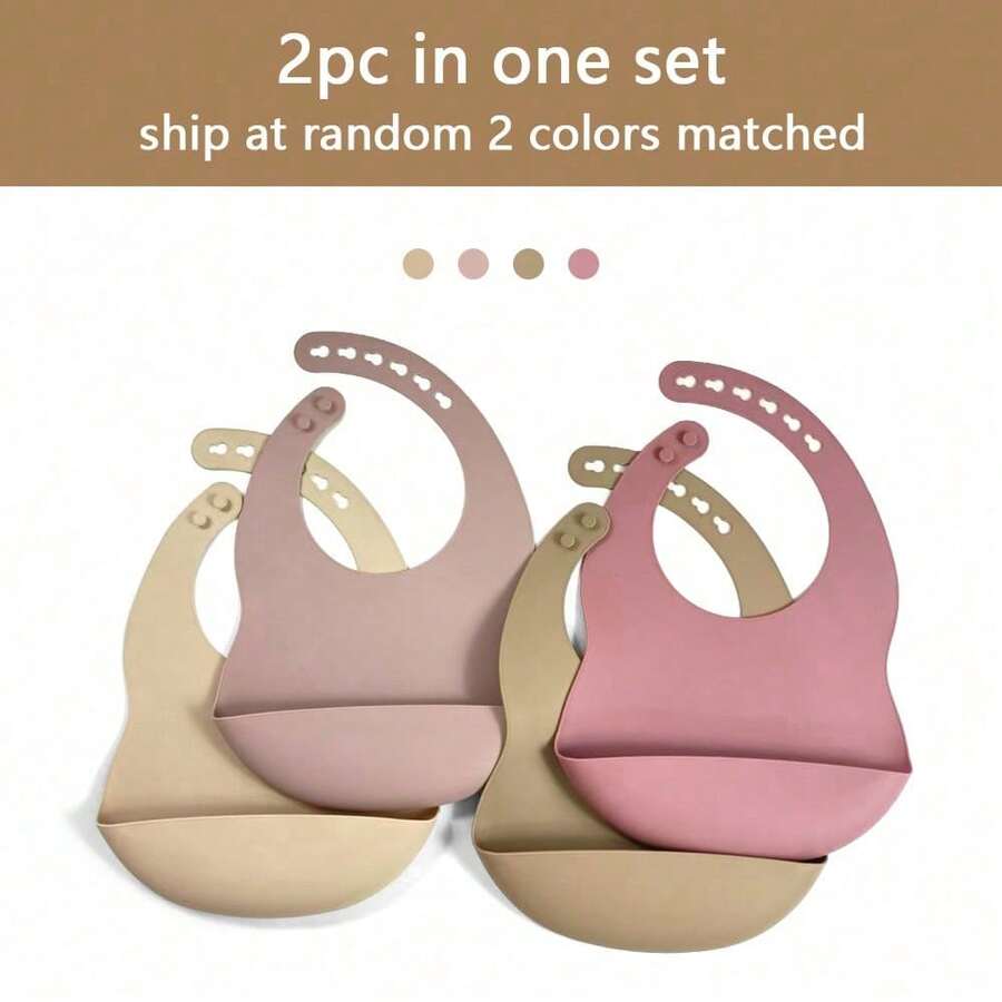 2pcs/Set 4-Color Random 2-Color Silicone Baby Bibs, Washable, Foldable ...