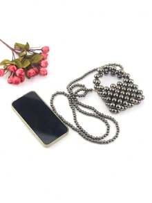 Mini Solid Color Beaded Handbag, Travel Fashion Outfit Mini Accessory Crossbody Bag - Dark Grey - View 6