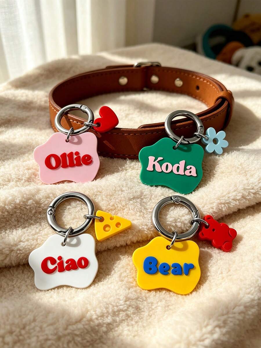 Personalized Wave Pet ID Tag, Customizable Dog/Cat Name Tag Keychain Mini Pendant Bag Keychain - Multicolor - View 1