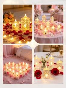 24pcs LED Electronic Candle Lights With Petal Rose Tea Wax, Transparent Crystal Night Light, Christmas Proposal Atmosphere Light, Flameless LED Electronic Candle Night Light For Valentine's Day Date, Party, Home, Wedding Decoration - Candle Lamp - View 8