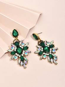 1 Pair Vintage Luxury Colorful Geometric Crystal Earrings, Exquisite Sparkling Jewelry For Women - Water Drop - View 14