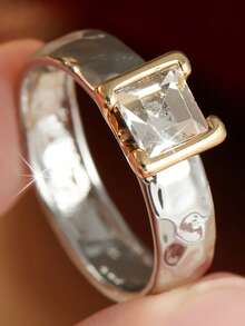 Gmzalx Women's Minimalist Fashion Ring, Square Hammered Design, Versatile Accessory For Daily Commute, Casual, Afternoon Tea - Two-color - View 10