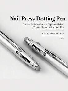 1pc New 5-In-1 Nail Art Dotting Pen, Press-Type Polka Dot Pen, Powder-Rubbing, Line-Drawing, Multi-Head Rhinestone Dotting Pen, Nail Art Tool - Silver - View 2