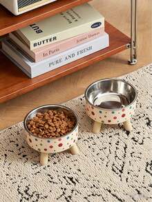 Colorful Polka Dot Stainless Steel Cat Bowl With Removable Stand, Easy To Clean Non-Slip Pet Food And Water Bowl, Suitable For Small Dogs And Cats, Pet Supplies - Large Capacity - View 3