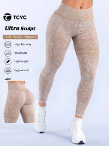 TCVC Women's High Waist Casual Slim Fit Sports Leggings For Fitness And Yoga - Champagne - View 2