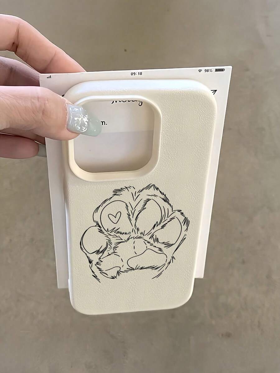 1 pieza Funda de teléfono TPU minimalista personalizada con dibujo de línea blanca de corazón y pata de gato, anti-caída, cobertura completa, compatible con Apple 17 16 15 14 13 12 11 Pro Max Air y Series - Multicolor - Ver 1