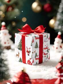 1 Roll Of Christmas Gift Wrapping Paper Featuring Santa Claus, House, And Christmas Tree Patterns;Perfect For Christmas Gift Wrapping,Holiday Party Decor,Home Festive Decoration,DIY Craft,Festive Favour Wrapping Dimensions: 43 Cm X 300 Cm. - A - View 6