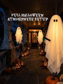 3pcs Halloween Outdoor Decor, Broom Riding Ghost Hanging Ornament With Built-In Warm Light, Flying Ghost Home Decoration, Floating Gauze Ghost, Suitable For Trees, Porch, Yard, Patio And Indoor Halloween Decor - Multicolor - View 3