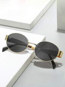 1 Pair Oval Metal Frame Glasses, Fashionable And Versatile, Suitable For Daily Outings, Beach Vacations, Street Photography, Also Perfect For Summer Seaside Trips, Outdoor Activities And Travel - Multicolor - View 2