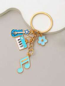 1pcArtistic Piano Notes Cat Keychain, Mini Piano Guitar Small Flower Pendant, Girl Heart Student Schoolbag Charm, Musical Instrument Gift - Multicolor - View 8