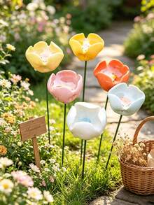 1/2/3/4pcs Ceramic Bee & Hummingbird Feeder, Outdoor Pollinator Waterer, Suitable For Bees, Butterflies, Ladybugs & Pollinating Insects, Metal Garden Decor, Suitable For Lawn, Flower Bed, Balcony, Flower Pot, Office Desk, Birthday, Wedding & Holiday Home Gift - Multicolor - View 2