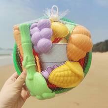 Juego de juguetes de playa con forma de sandía, diseño lindo de verduras y frutas, material PP duradero, adecuado para juegos al aire libre y diversión en la playa, incluye cubo plegable, pala y rastrillo, diseño divertido, juego de juguetes de playa de plástico duradero - Multicolor - Ver 3