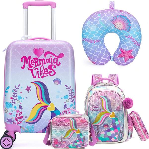 5PCS Cute Girls  Luggage Set 5 Suitcase Set 16inch Hardside Luggage With Spinner Wheels Travel Rolling Luggage Carry On Luggage