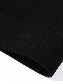 Men's Letter Patched Button Front Corduroy Jacket, Solid Color Collared Jacket With Pockets, Versatile Handsome Casual Sports Jacket Black - Black - View 6