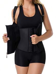 Women's Fitness Training Dance Yoga Sports Waist Tightening Band, Adjustable Shoulder Strap Zipper Hook Slimming Minimalist Waist Shaping Belt, Chest Lift Abdominal Compression Tank Top, Sports Accessories Fitness Essential - Black - View 11