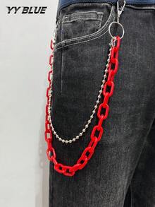1pc European And American Hip Hop Pants Chain Colorful Accessory, Fluorescent Resin Pants Chain, Acrylic Square Metal Clothing Accessory, Men's And Women's Daily Wear Jewelry - Multicolor - View 5