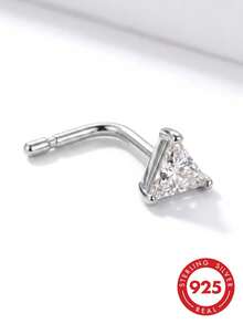 lunastudio 1pc Elegant 925 Sterling Silver L-Shaped Pyramid Nose Stud Suitable For Women's Daily Wear - Silver - View 3