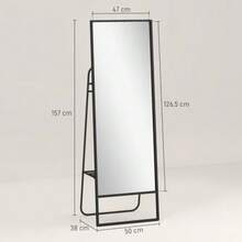 Full-Length Mirror, Industrial Design, Back Shelf, 2 Hooks, Metal Frame, For Bedroom, 157 X 50 Cm, Black - Black - View 3
