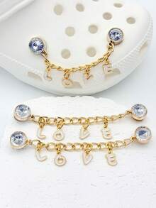 1 Pair LOVE Letter Shoe Chain Charms, Gold Tone Rhinestone Shoe DIY Decorations - Gold - View 3