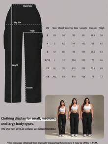 Pantalones cargo de mujer de unicolor casual con bolsillos, de moda y versátiles, aptos para primavera, otoño e invierno, color negro - Negro - Ver 6