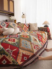1PC Bohemian Sag Folk Sofa Throw, Durable Anti-Scratch Full Season Furniture Cover, Chic Interior Accent To Add Warm Charm To Small & Large Modern Apartment Living Rooms - 1PC - View 2