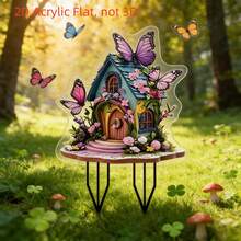 1pc, 2D Flat, Magic Fairy Garden Cottage - Butterfly Cottage Shape, Sturdy Ground Stake Base Suitable For Patio, Balcony Or Garden - Durable Acrylic Structure, - Ideal Gift For Fairy Garden And Magical Landscape - Fantasy Bohemian/Pastoral Style, 2D Flat, - A - View 3
