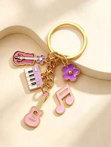1pcArtistic Piano Notes Cat Keychain, Mini Piano Guitar Small Flower Pendant, Girl Heart Student Schoolbag Charm, Musical Instrument Gift - Multicolor - View 5