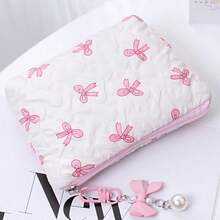 Cute Bow & Heart Pattern Wrist Makeup Bag, Large Capacity Cosmetic Storage Travel Makeup Bag, Elegant Gold Hardware (Black/White/Pink), Perfect Gift - Multicolor - View 4
