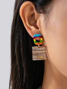 1 Pair European And American Fashion Cute Elegant Rainbow Color Acetate Geometric Earrings - Multicolor - View 1