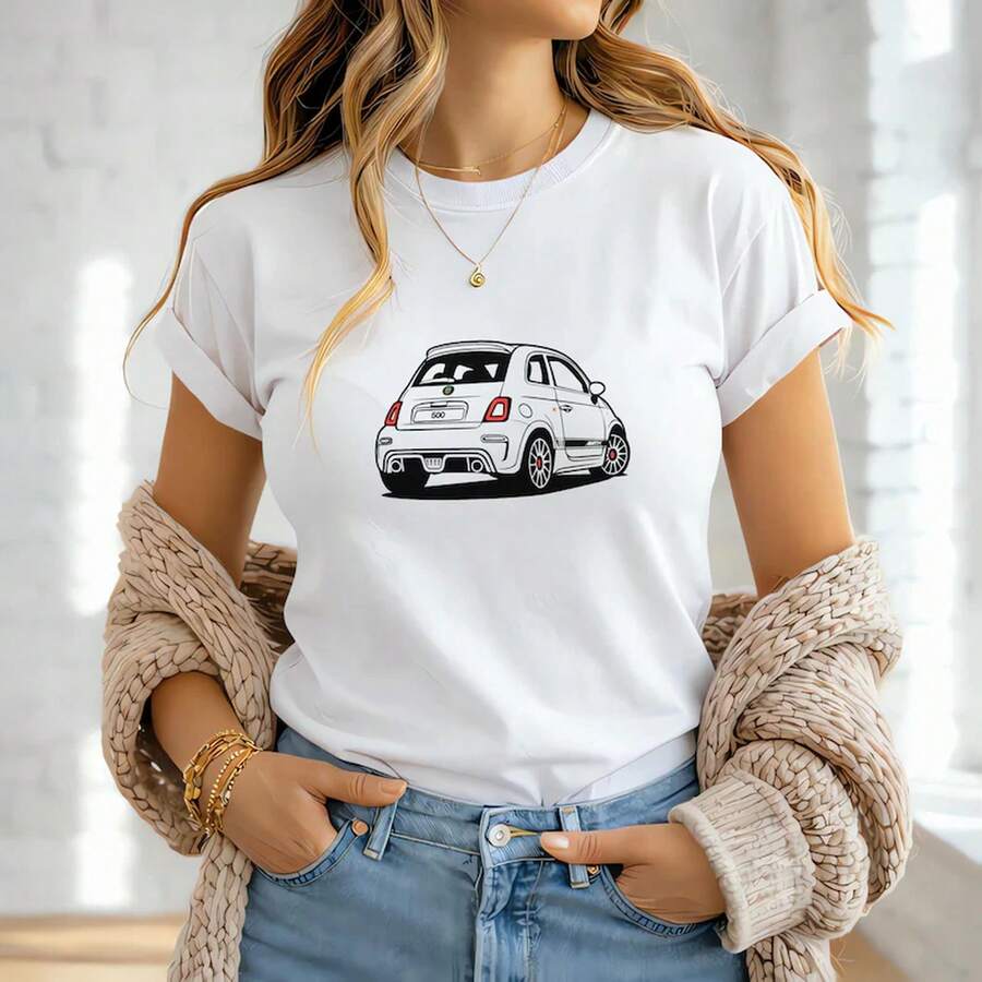 Tshirt Inspired F.Iat 500 Gift For Woman Car Shirt - 白色 - 查看 1