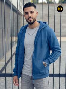 Big City Sudadera De Hombre Con Forro Borrega y Capucha Hoodie! Con Cierre y Basicas con estampado casual de Moda - Azul Rey - Ver 5