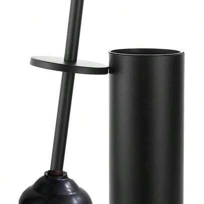 Heavy Duty Black Toilet Plunger With Metal Holder And Drip Cup For Deep Bathroom Cleaning