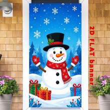 1 pezzo di sfondo per banner a tema natalizio 2D, con tema pupazzo di neve carino, combinato con fiocchi di neve blu, scatole regalo natalizie e foreste di conifere. Nessuna alimentazione elettrica richiesta. - Visualizzare 3