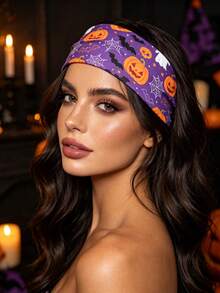 4 Stücke/1 Stück Stücke/ Halloween breite Haarreifen Set Kürbis Schädel Geist Fledermaus Muster elastische rutschfeste Haarbänder Feiertagsparty Dekoration Haarwickel tägliches Haaraccessoire - Verschiedenfarbig - Übersicht 1