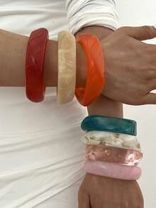 4/3/1pc Vintage Elegant Casual Style Women's Colorful Acrylic Bracelet Set Suitable For Daily Layering - Colorful - View 4