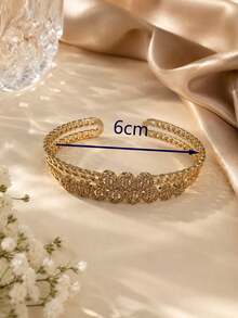 1pc Luxury Wedding Three-Row Exquisite Women's Wide Bracelet, Fashion Open Design Bride Gift Elegant Hand Accessory - Bracelet - View 5
