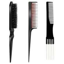 3pcs Hair Styling Comb Set | Teasing Backcombing Brush + Stainless Steel Pin Rat Tail Parting Comb + 5 Prong Root Lift Pick Comb, Salon & Household Hair Braiding Volumizing Tools - Black - View 7