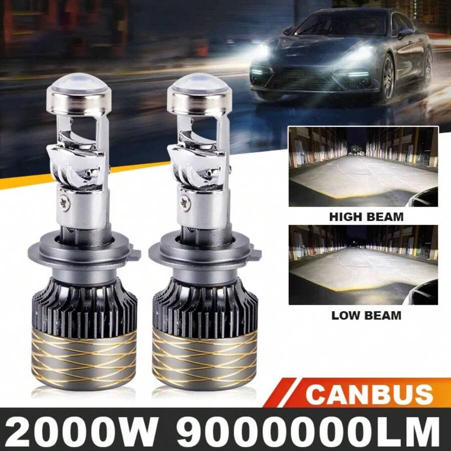 Heyword 2件/1件 2000W H7 H4 H11 LED Mini Lens 車頭燈 9005 9006 HB3 HB4 Canbus Turbo LED 投影燈泡 6000K 汽車/摩托車燈 霧燈